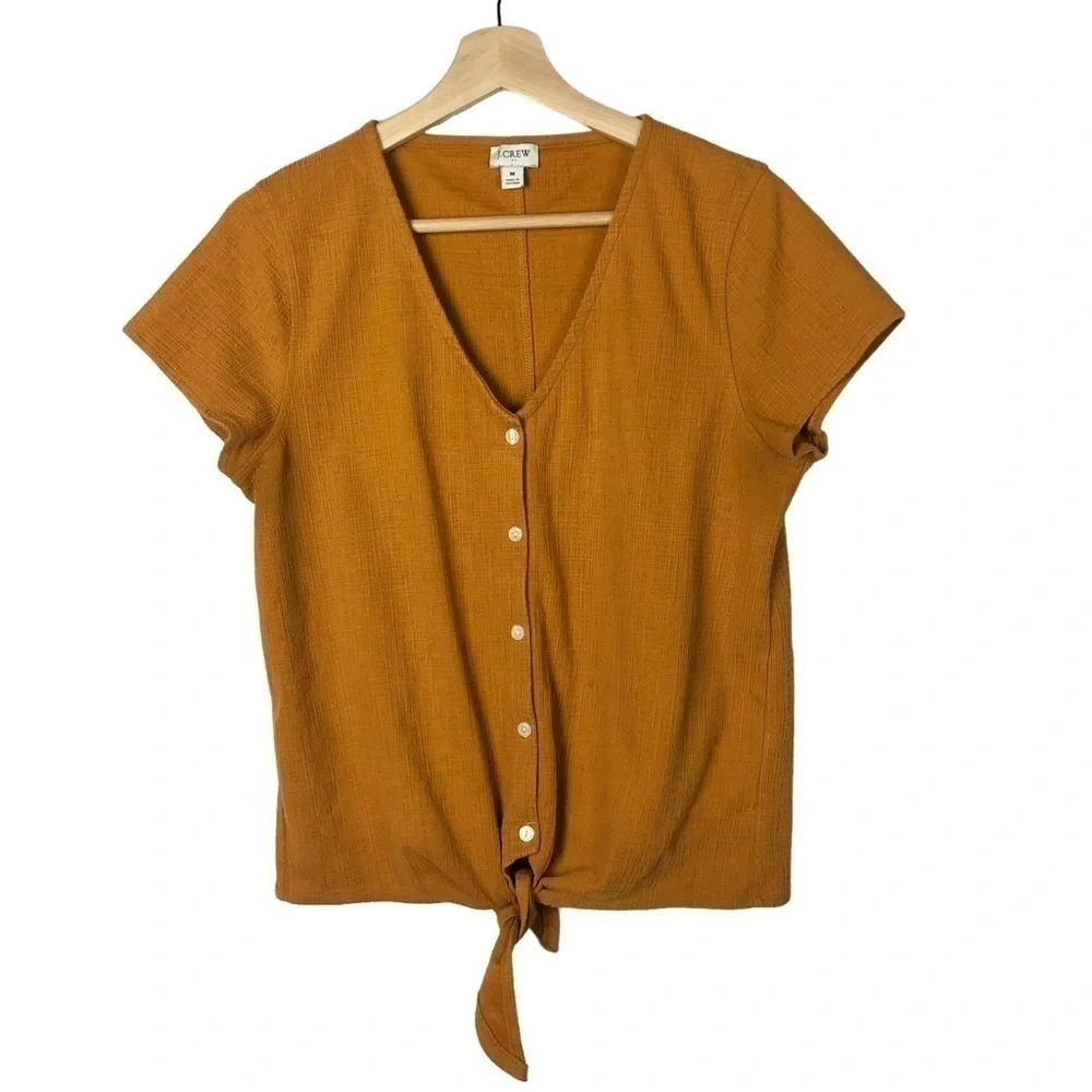 J. Crew Factory Golden Orange‎ Tie Front Short Sleeve M